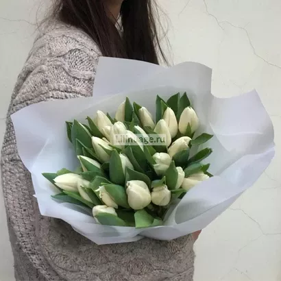 Букет из 25 белых  тюльпанов. Цена – 7000 руб. Арт – 1171 - №1