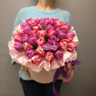 Тюльпаны в шляпной коробке "Микс". Цена – 14500 руб. Арт – 1193 - №2