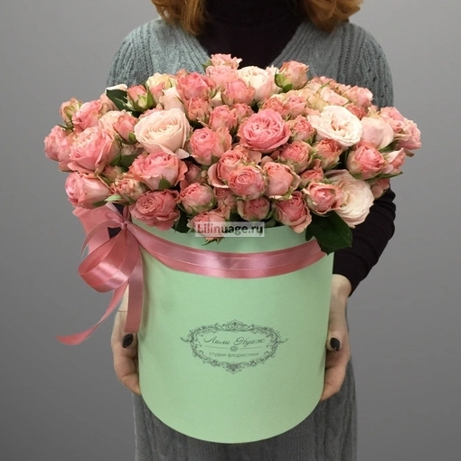 Розы "Бомбастик" в шляпной коробке. Цена – 9600 руб. Арт – 1206 - №1
