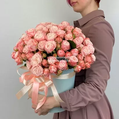 Розы "Бомбастик" в шляпной коробке. Цена – 9500 руб. Арт – 1206 - №1