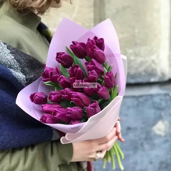 Тюльпаны «25 фиолетовых тюльпанов» - фото 1