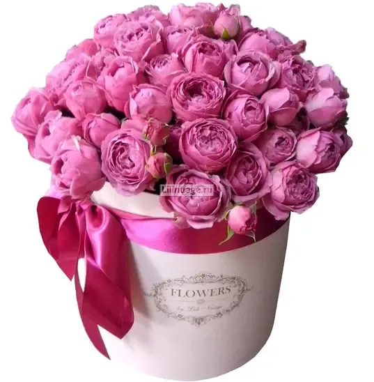 Пионовидные розы «Розы Мисти Бабблс в шляпной коробке» - фото 1