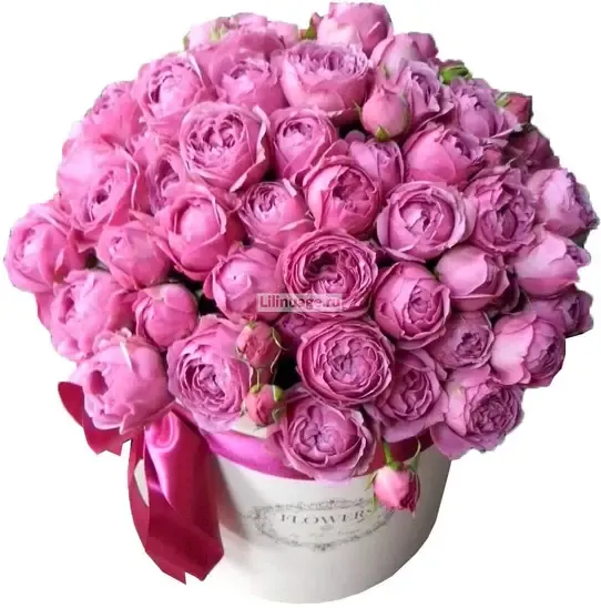 Пионовидные розы «Розы Мисти Бабблс в шляпной коробке» - фото 2