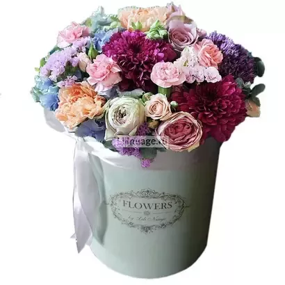 Цветы в шляпной коробке "Изобилие". Цена – 11950 руб. Арт – 328 - №1