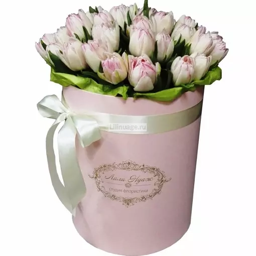 Тюльпаны в шляпной коробке "Пудровый цвет". Цена – 6200 руб. Арт – 347 - №1