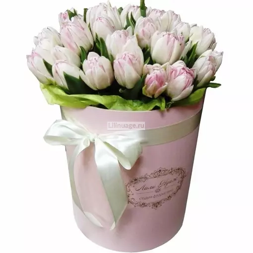 Тюльпаны в шляпной коробке "Пудровый цвет". Цена – 4640 руб. Арт – 347