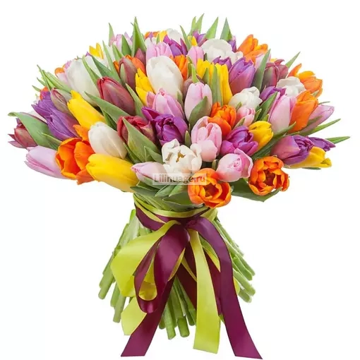 Букет из 75 тюльпанов "Красочный микс". Цена – 16200 руб. Арт – 390 - №1