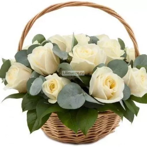 Розы в корзине "Снег". Цена – 6300 руб. Арт – 493 - №1