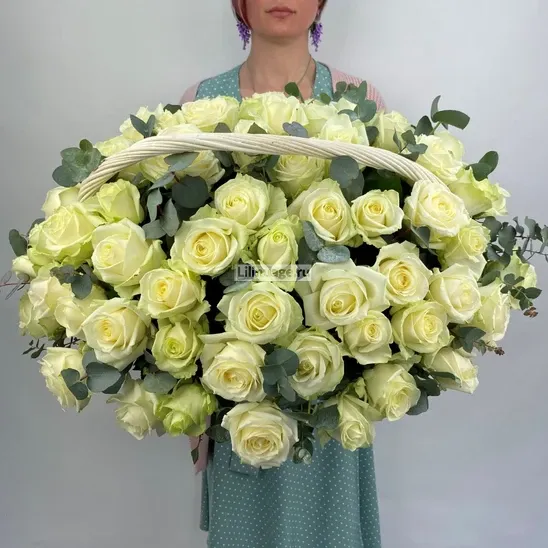 Корзины с цветами «101 белая роза в корзине» - фото 3
