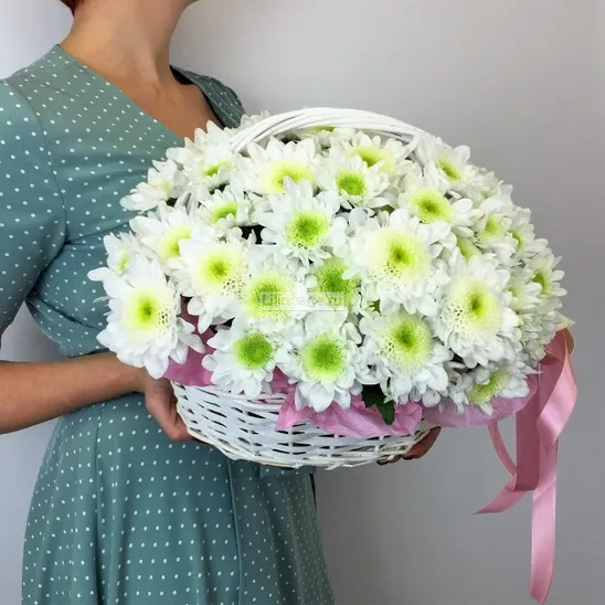 Корзины с цветами «Белые хризантемы в корзине» - фото 2