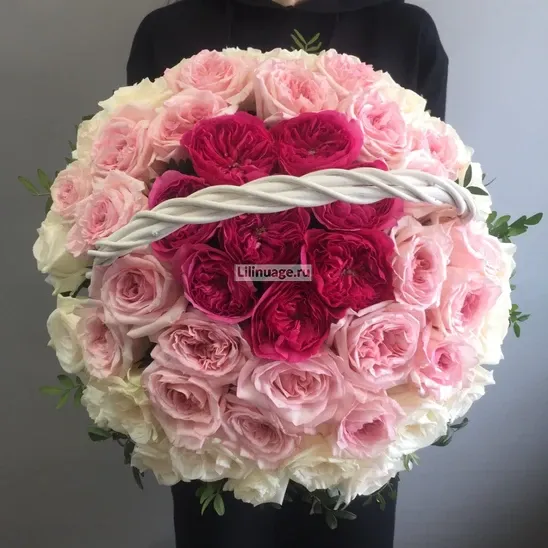 Корзины с цветами «Пионовидные розы в корзине» - фото 2
