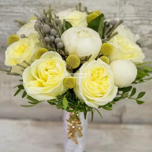 Букет невесты из пионов и роз "Лимонный". Цена – 15120 руб. Арт – 581
